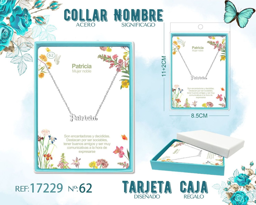 Collar de acero plateado con nombre Patricia - Joyas personalizadas