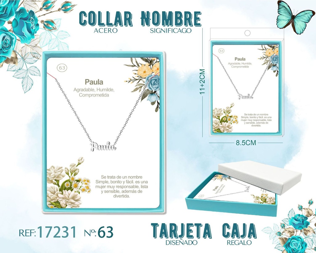 Collar de acero plateado con nombre Paula - Joyas personalizadas