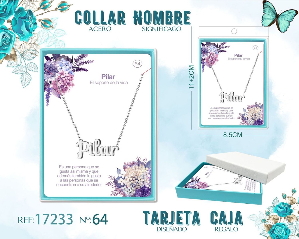 Collar de acero plateado con nombre Pilar - Joyas personalizadas