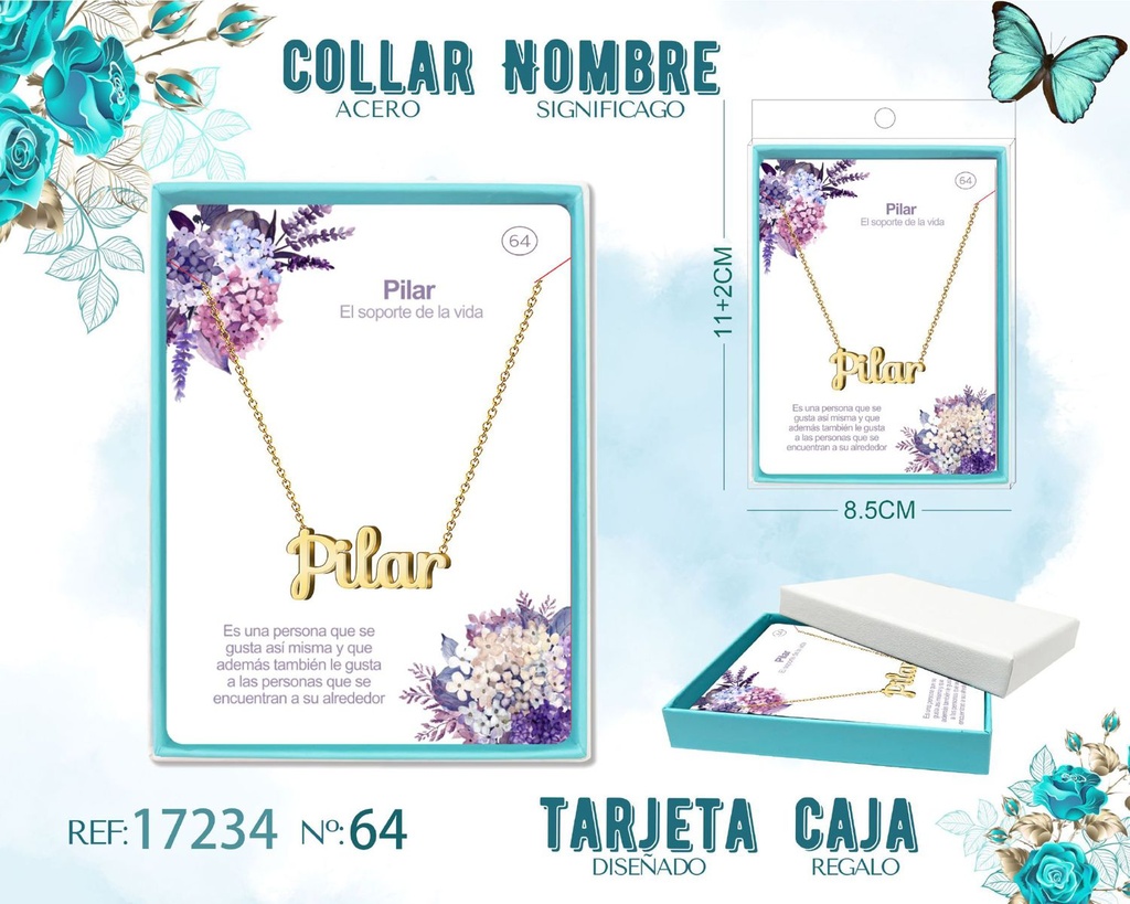 Collar de acero dorado con nombre Pilar - Joyas personalizadas