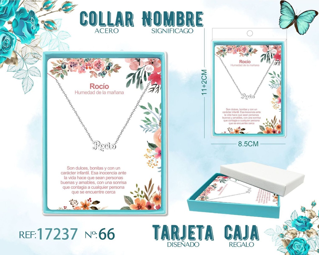 Collar de acero plateado con nombre Rocío - Joyas personalizadas