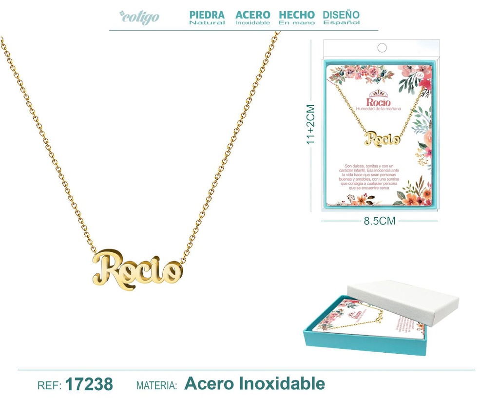 Collar de acero dorado con nombre Rocío - Joyas personalizadas