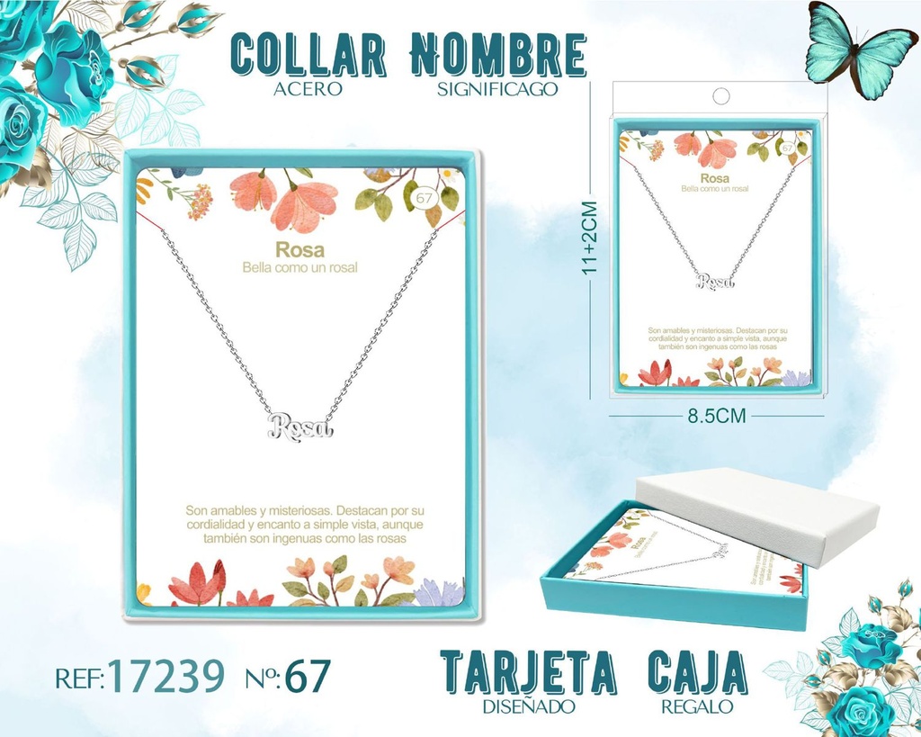 Collar de acero plateado con nombre Rosa - Joyas personalizadas