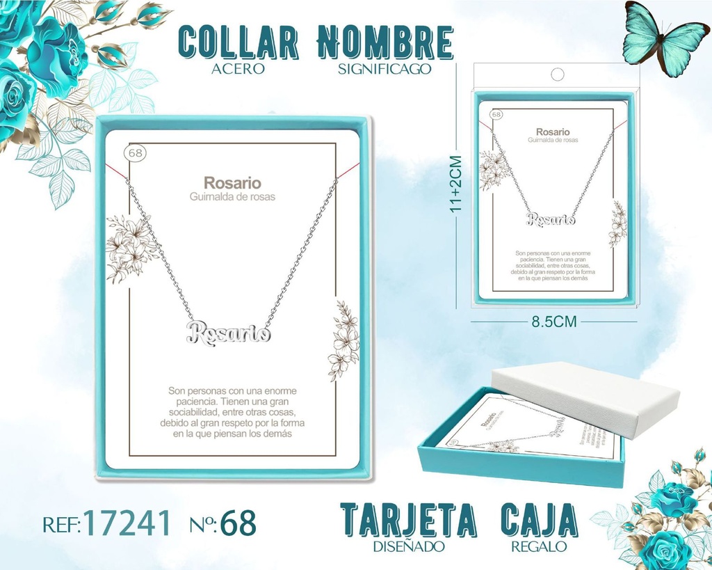 Collar de acero plateado con nombre Rosario - Joyas personalizadas