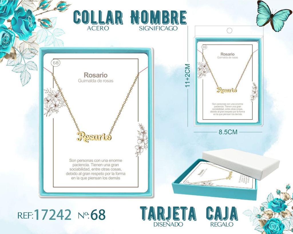 Collar de acero dorado con nombre Rosario - Joyas personalizadas