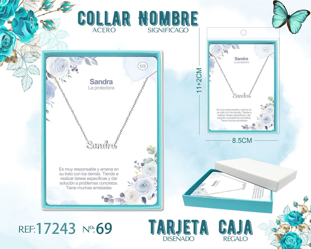 Collar de acero plateado con nombre Sandra - Joyas personalizadas