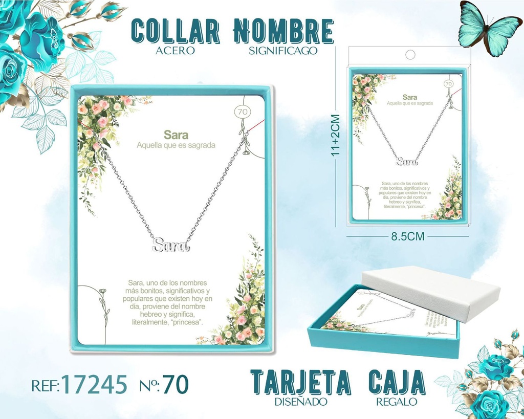 Collar de acero plateado con nombre Sara - Joyas personalizadas