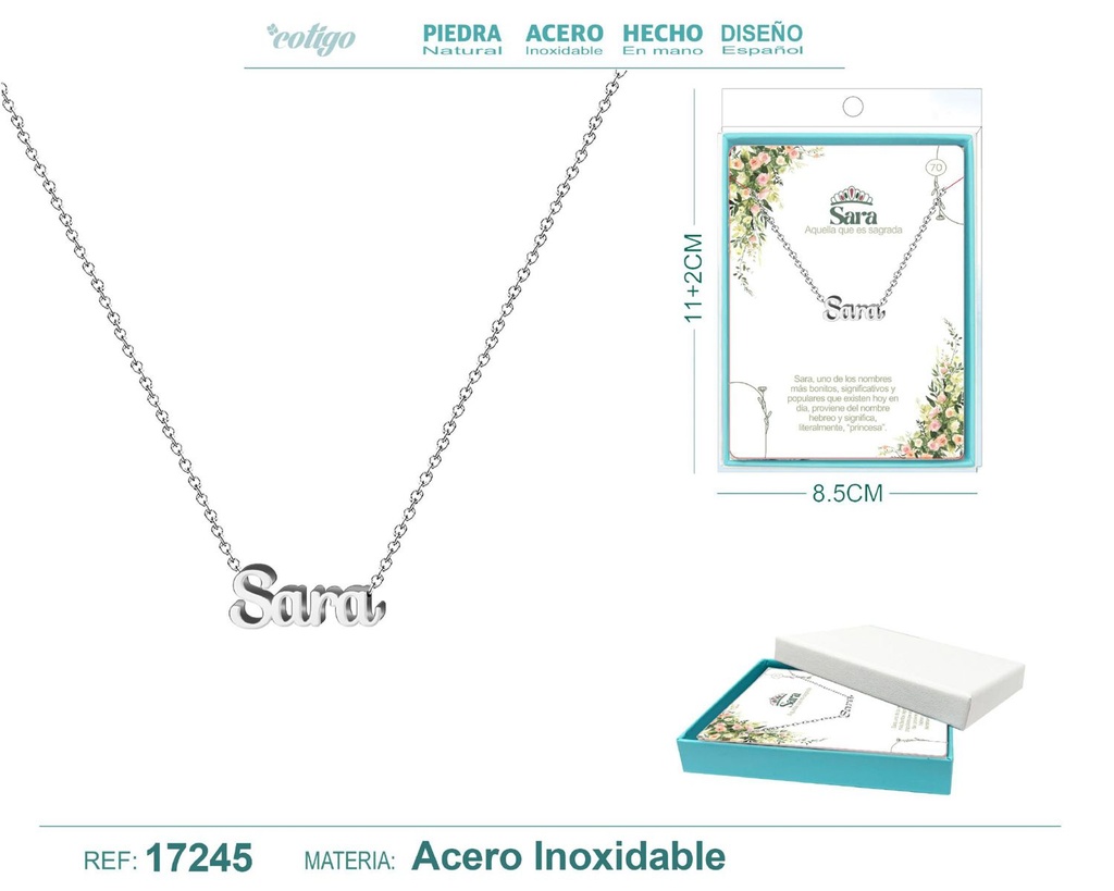 Collar de acero plateado con nombre Sara - Joyas personalizadas