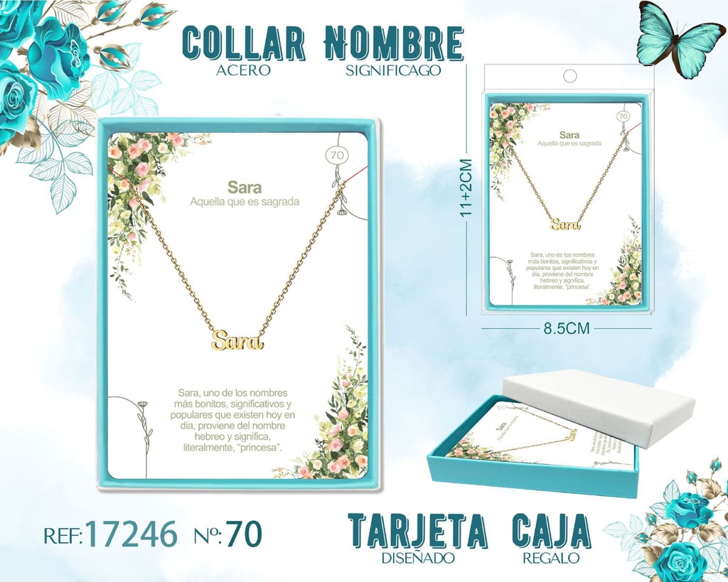 Collar de acero dorado con nombre Sara - Joyas personalizadas