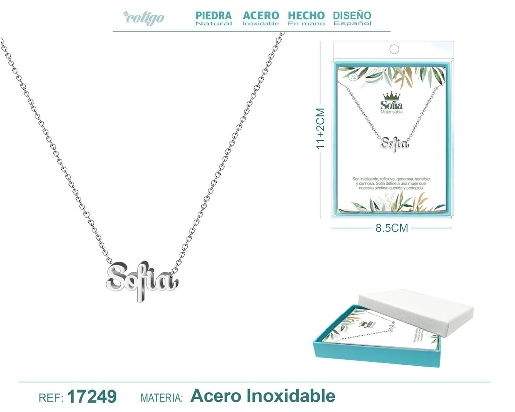 Collar de acero plateado con nombre Sofía - Joyas personalizadas