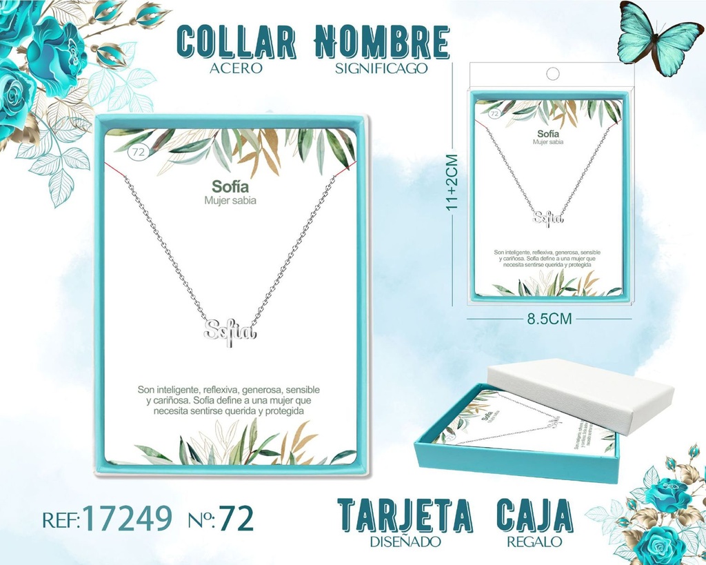 Collar de acero plateado con nombre Sofía - Joyas personalizadas