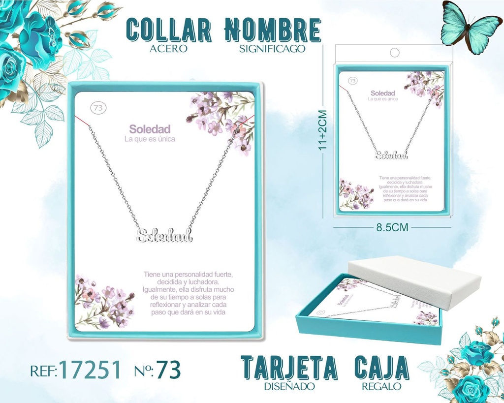 Collar de acero plateado con nombre Soledad - Joyas personalizadas