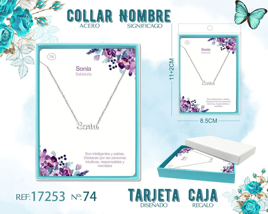 Collar de acero plateado con nombre Sonia - Joyas personalizadas