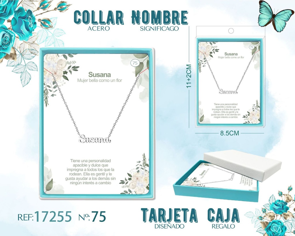 Collar de acero plateado con nombre Susana - Joyas personalizadas