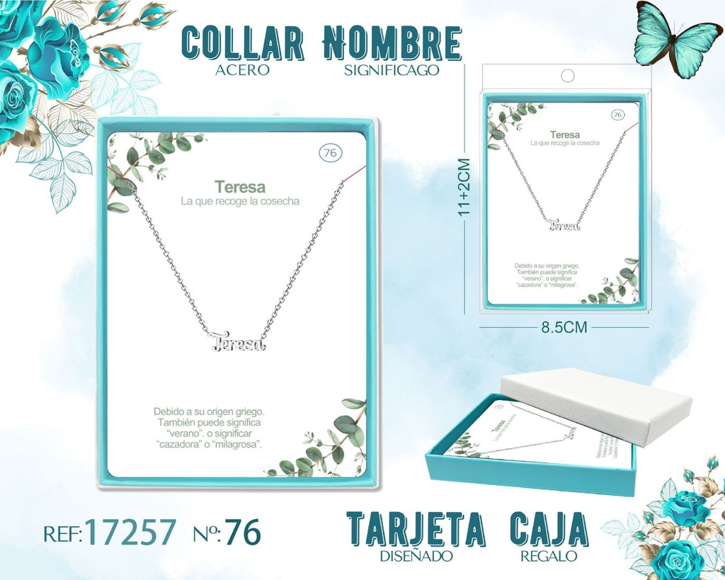 Collar de acero plateado con nombre Teresa - Joyas personalizadas