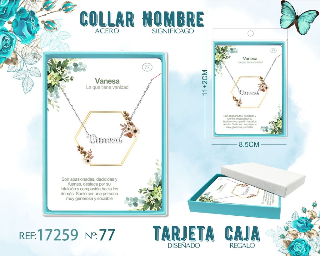 Collar de acero plateado con nombre Vanesa - Joyas personalizadas