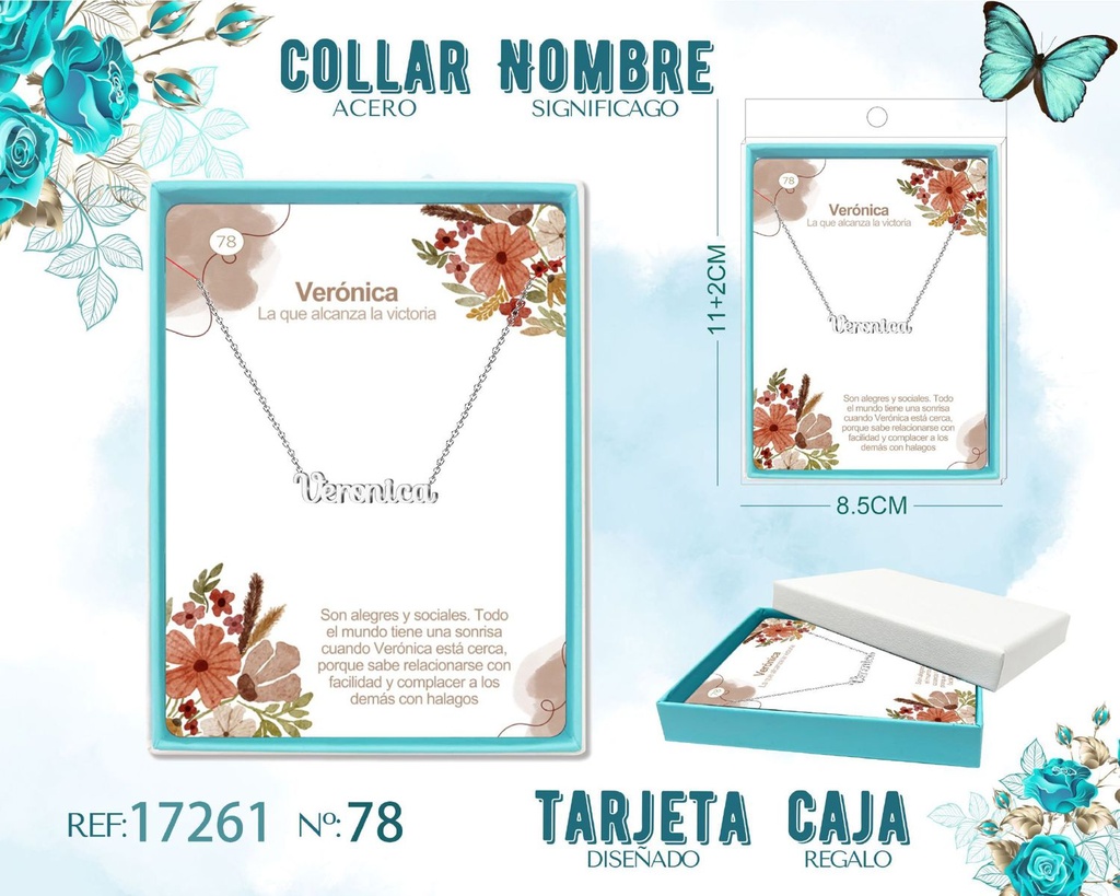 Collar de acero plateado con nombre Verónica - Joyas personalizadas