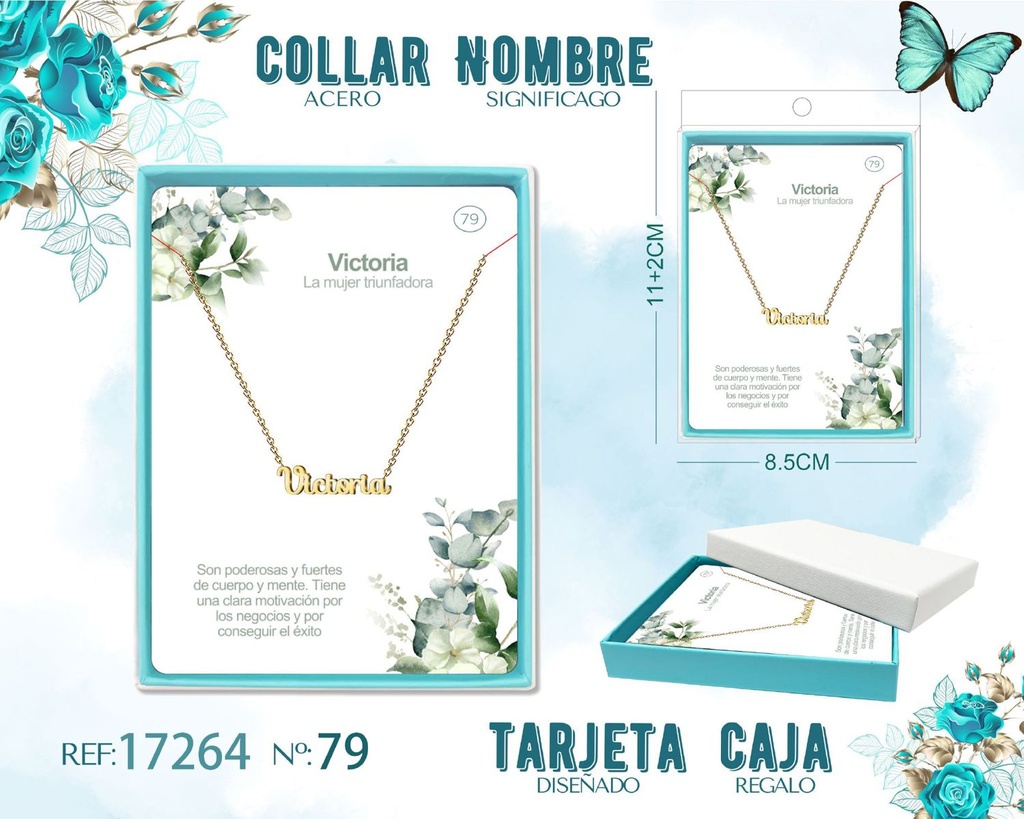 Collar de acero dorado con nombre Victoria - Joyas personalizadas