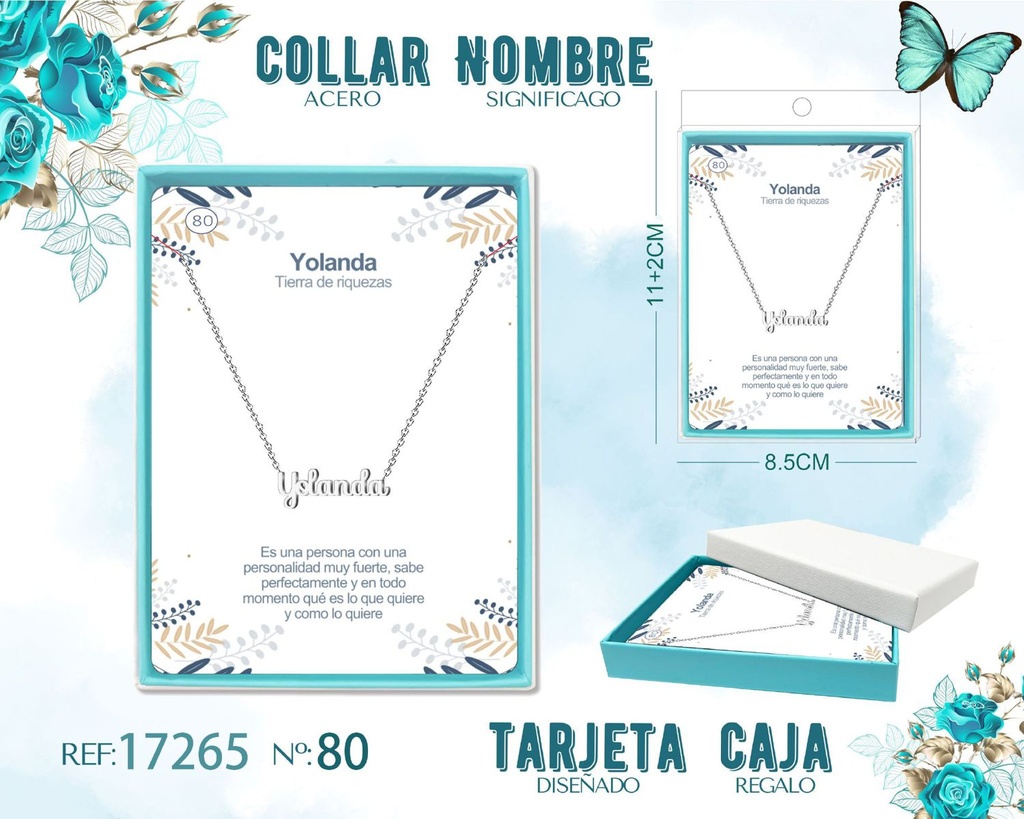 Collar de acero plateado con nombre Yolanda - Joyas personalizadas