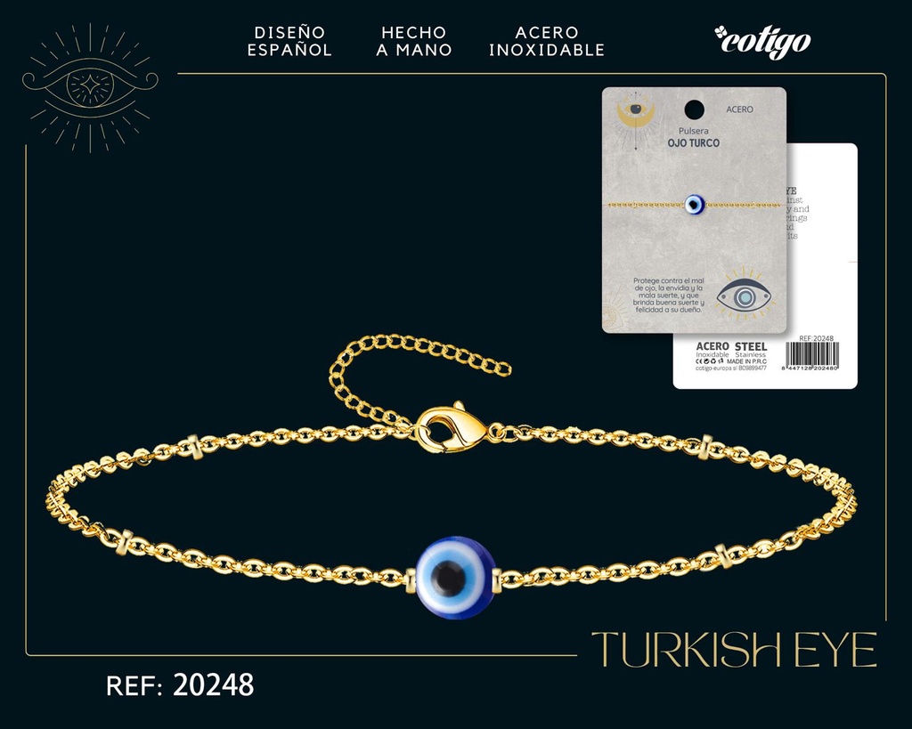 Pullsera de ojo turco de acero dorado - Joyería y accesorios