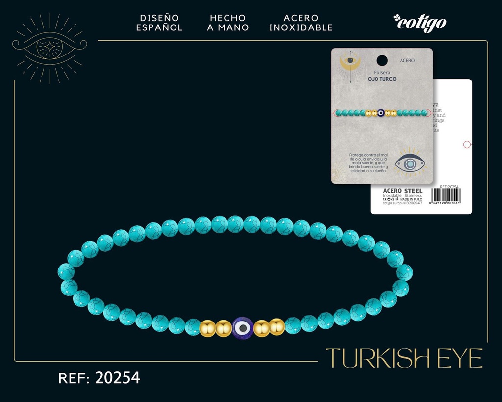 Pullsera de ojo turco de acero con turquesa - Joyería y accesorios