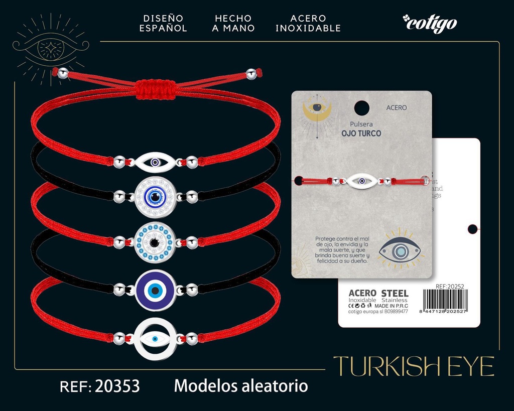 Pullsera de hilo encerado con ojo turco aleatorio - Joyería y accesorios