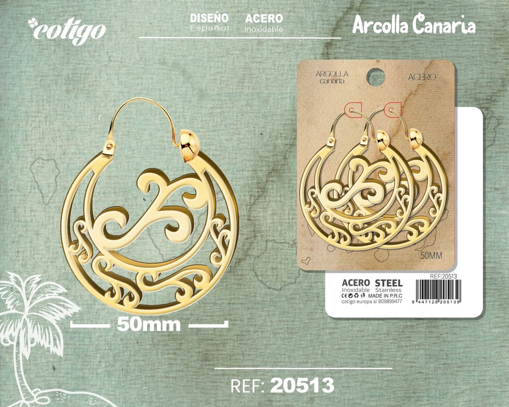 Argolla canaria de 50 mm de acero dorado - Accesorios canarios