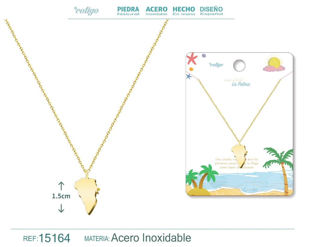 Colgante de acero dorado Islas La Palma - Joyería canaria