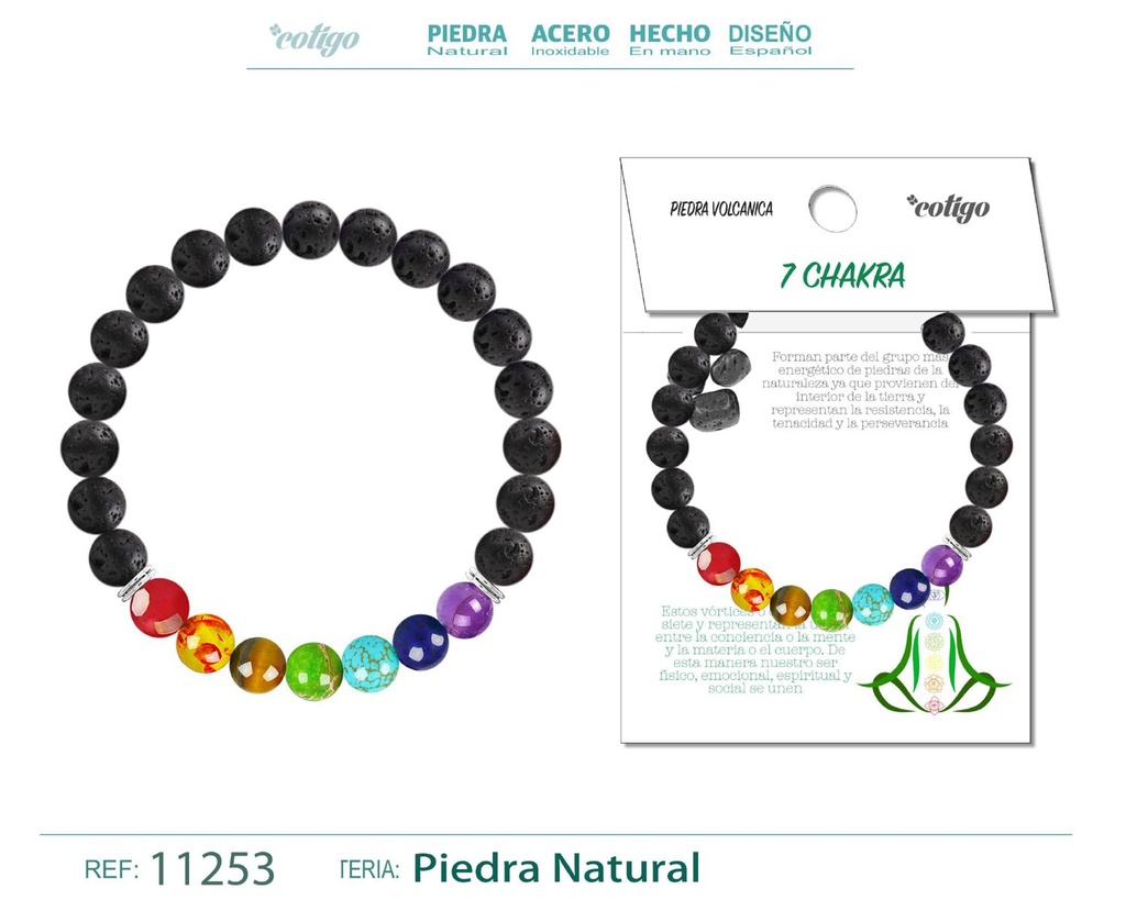 Pulsera de 7 chakras con lava volcánica - Joyería espiritual