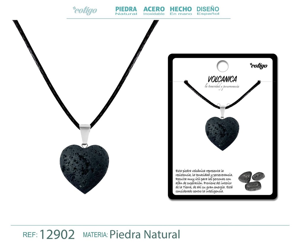 Colgante corazón de piedra volcánica - Joyería artesanal