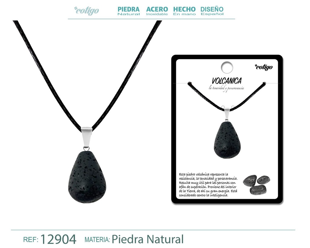 Colgante gotita redonda de piedra volcánica - Joyería artesanal