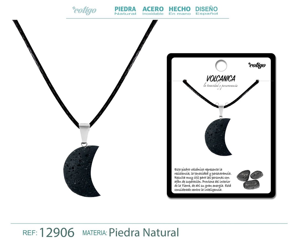 Colgante luna de piedra volcánica - Joyería artesanal