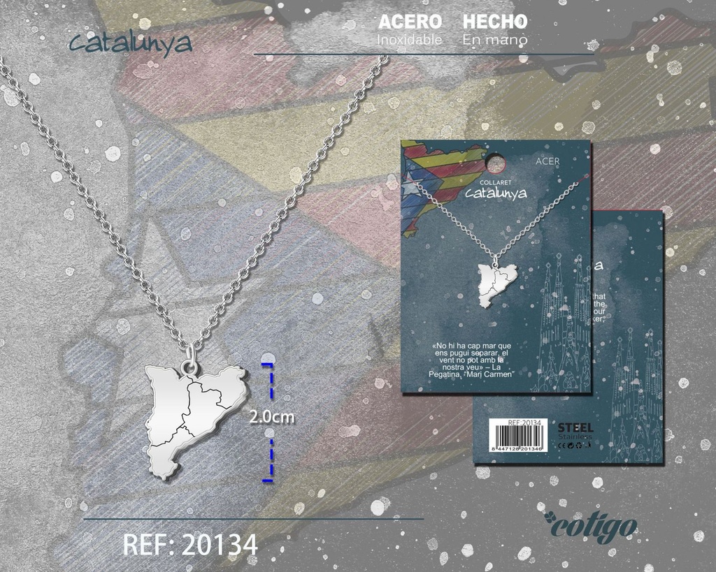 Colgante mapa de Cataluña de acero plateado - Joyería cultural