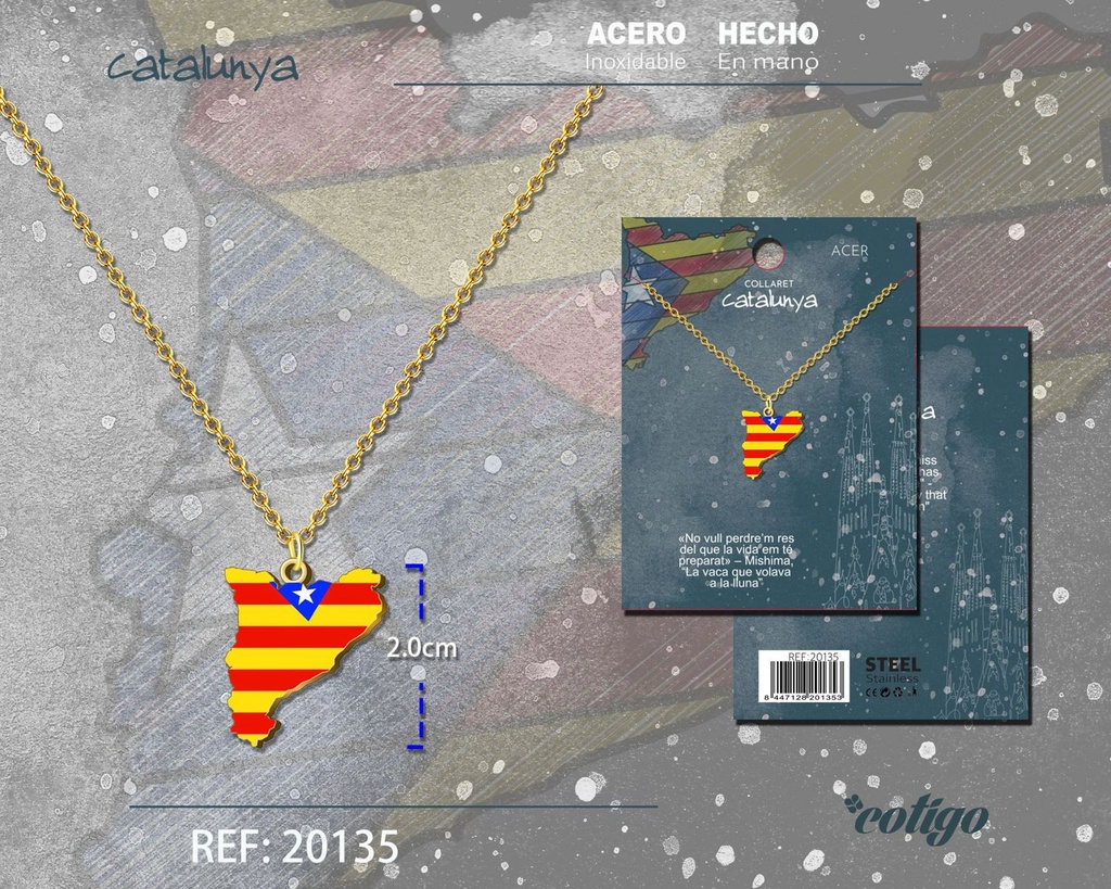 Colgante mapa y bandera de Cataluña de acero dorado - Joyería cultural