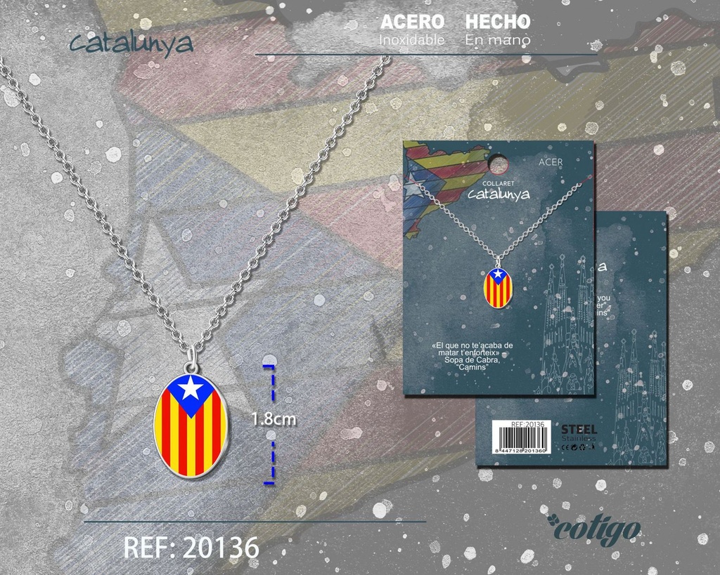 Colgante bandera de Cataluña de acero plateado - Joyería cultural