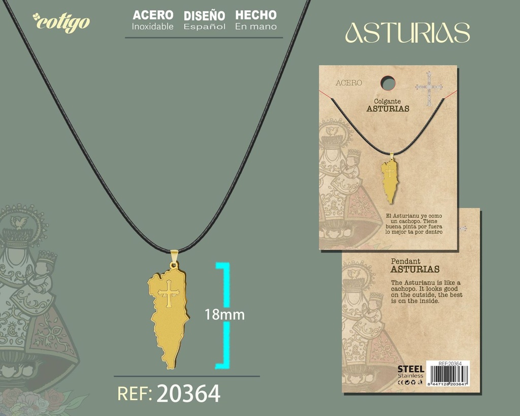 Colgante mapa de Asturias con cruz de la victoria - Joyería asturiana