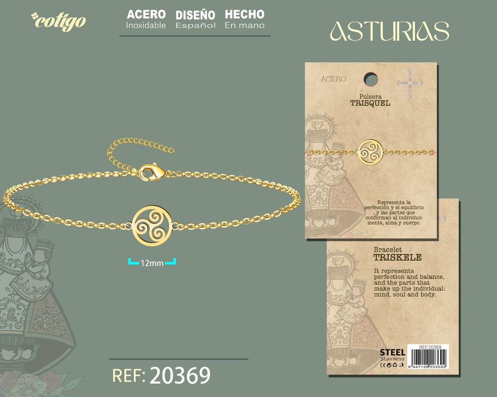 Pulsera trisquel de acero dorado - Joyería asturiana