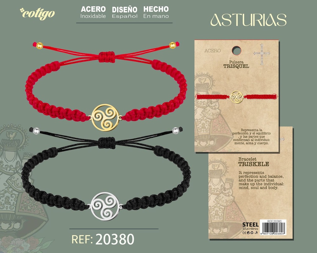 Pulsera hilo destino con trisquel de acero P y D - Joyería asturiana