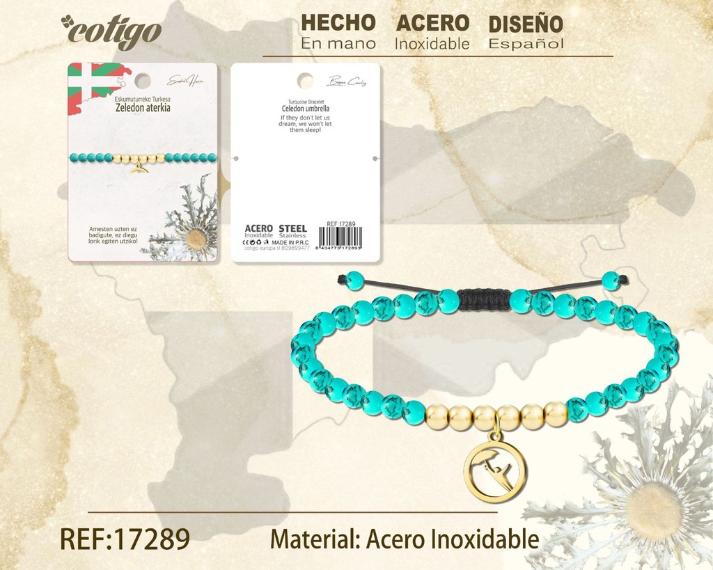 Pulsera turquesa con Zaele Don Aterkia de acero dorado - Joyería vasca