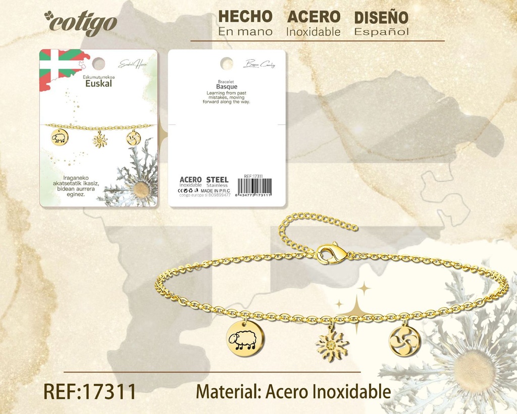 Pulsera Euskal de acero dorado - Joyería vasca