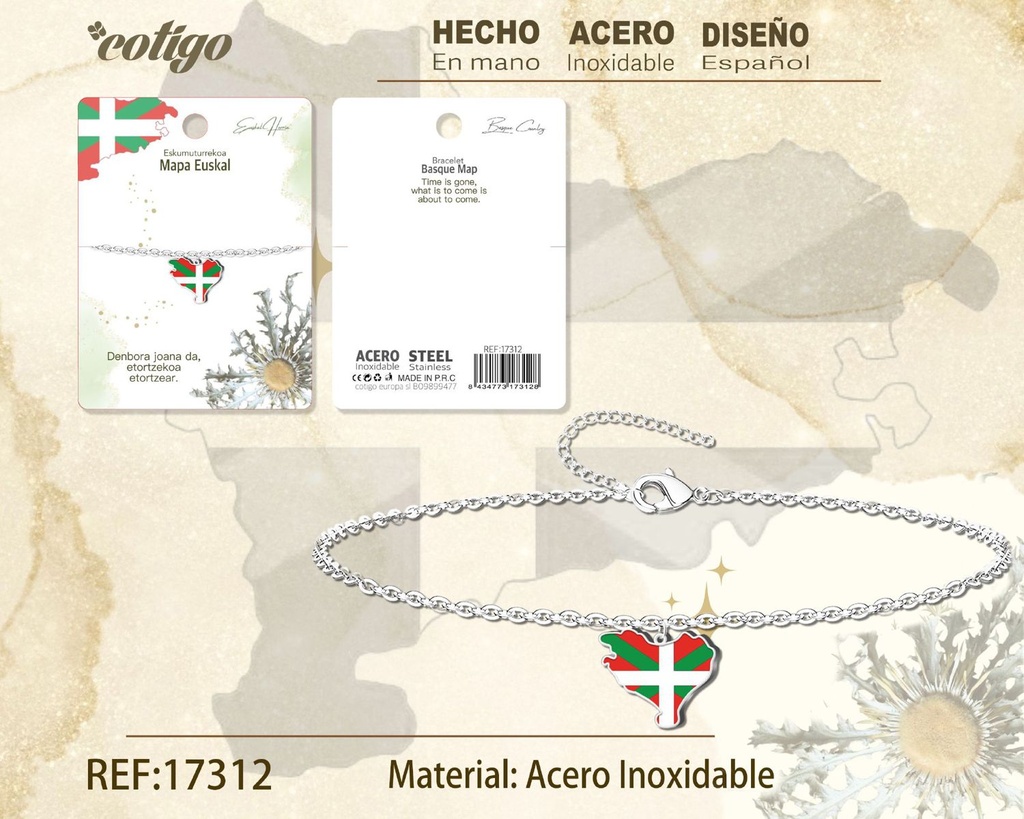 Pulsera mapa Euskal de acero plateado - Joyería vasca