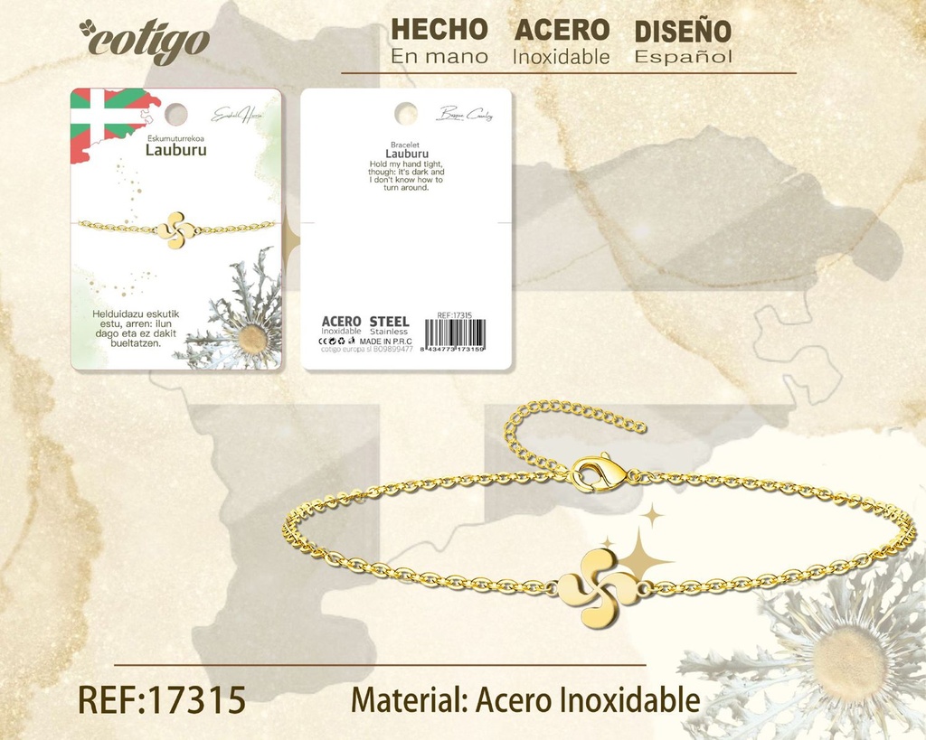 Pulsera Lauburu de acero dorado - Joyería vasca