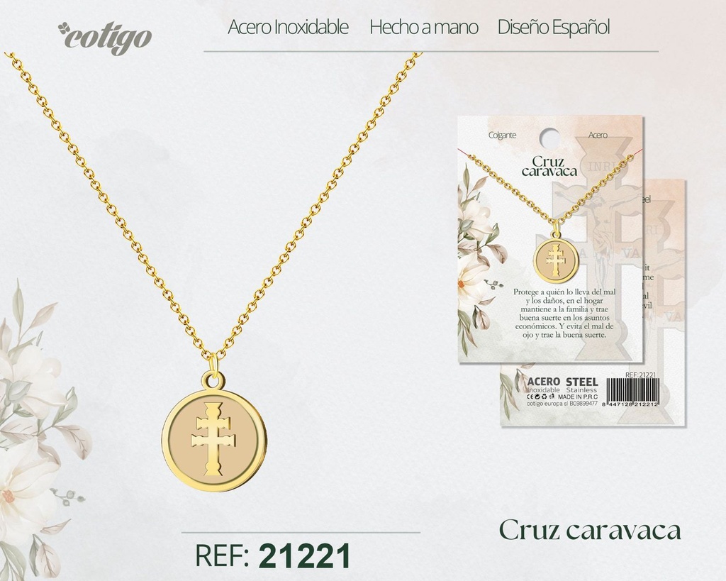 Colgante cruz de Caravaca de acero dorado - Joyería religiosa