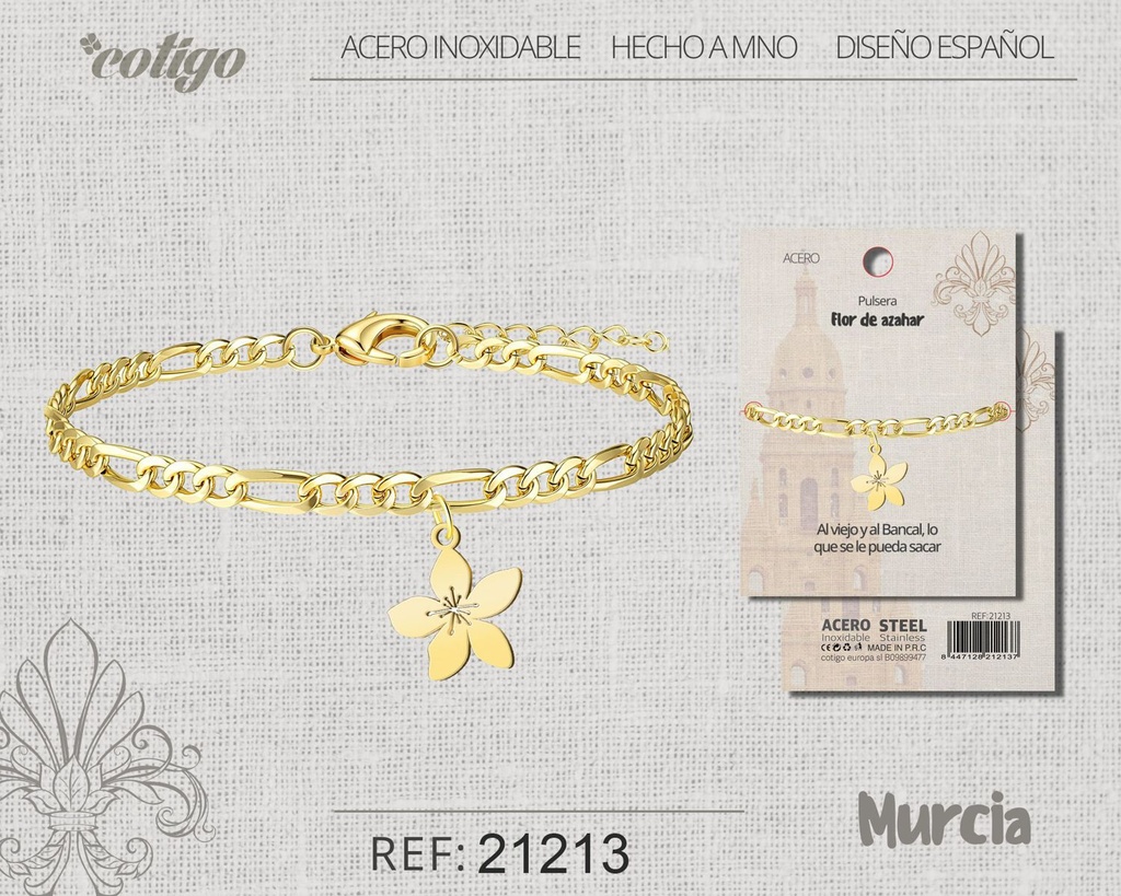 Pulsera flor de azahar de acero dorado - Joyería regional