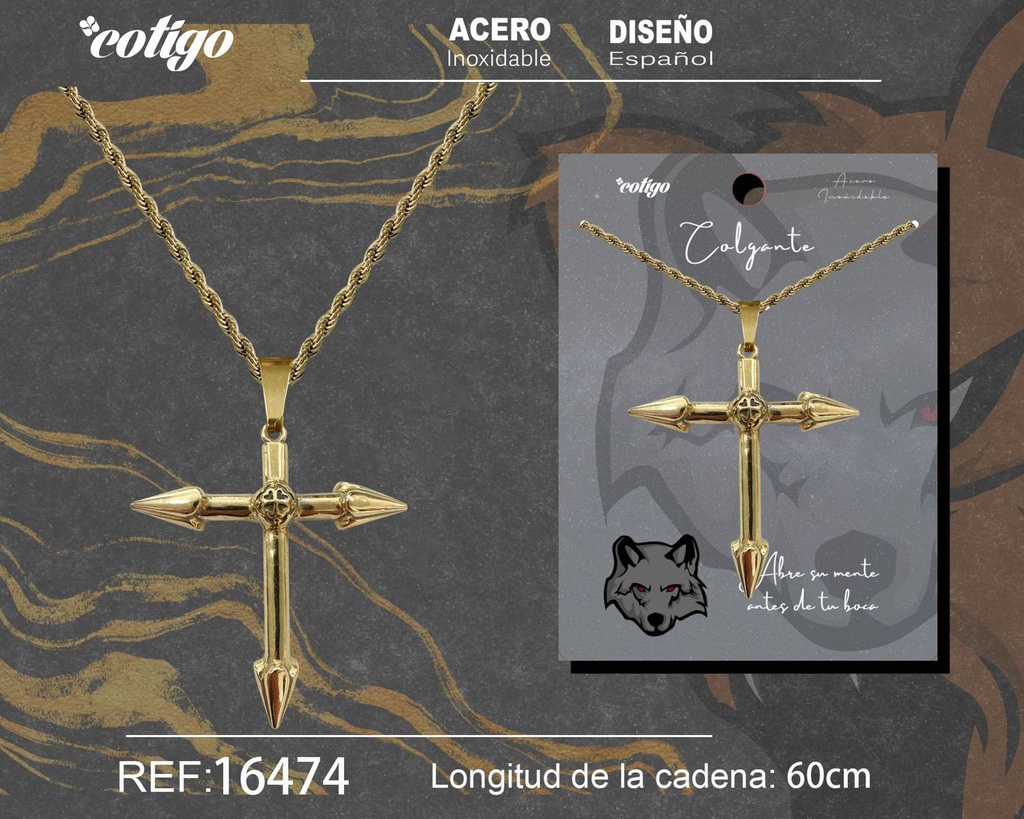 Colgante hombre de acero dorado - Joyería masculina