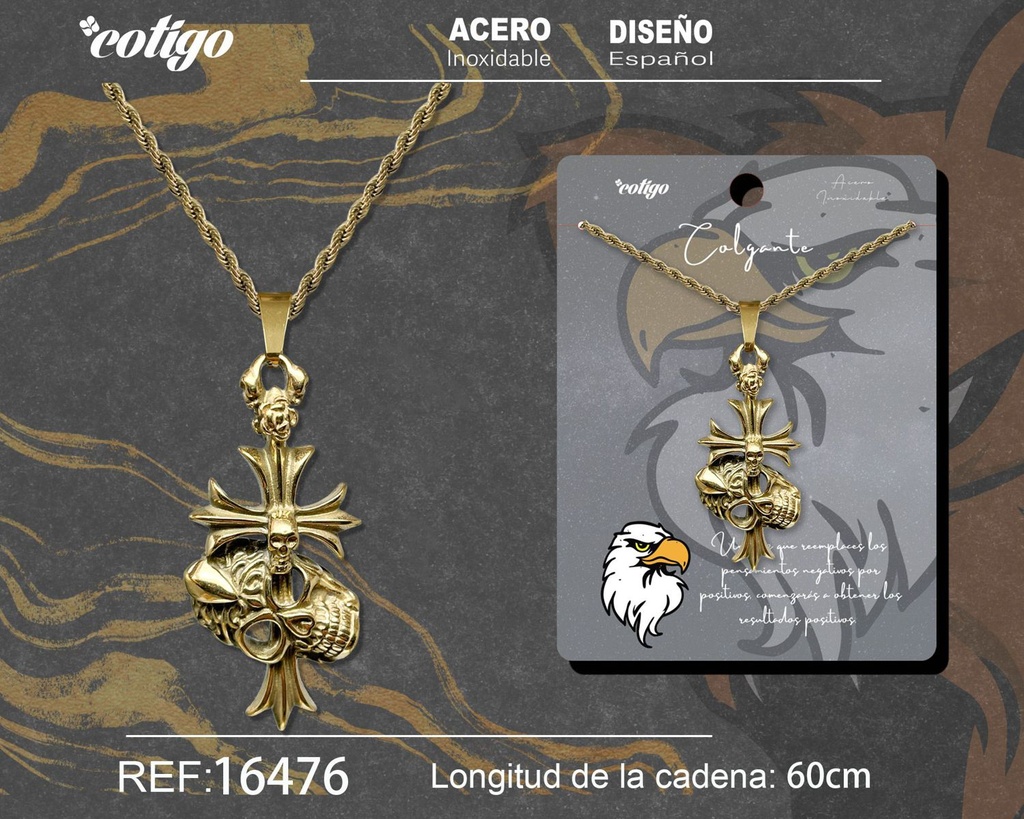 Colgante hombre de acero dorado - Joyería masculina