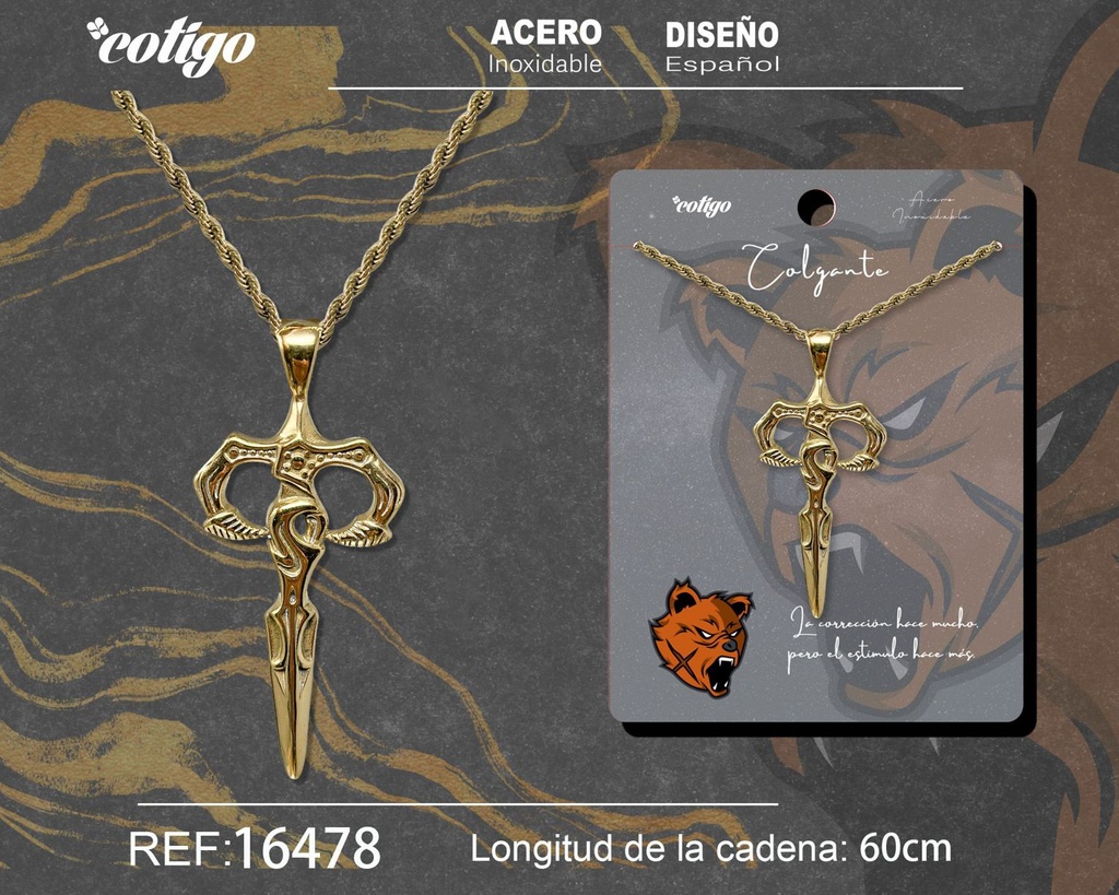 Colgante hombre de acero dorado - Joyería masculina