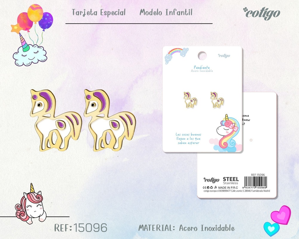 Pendiente para niña de acero color dorado - Joyería y accesorios infantiles