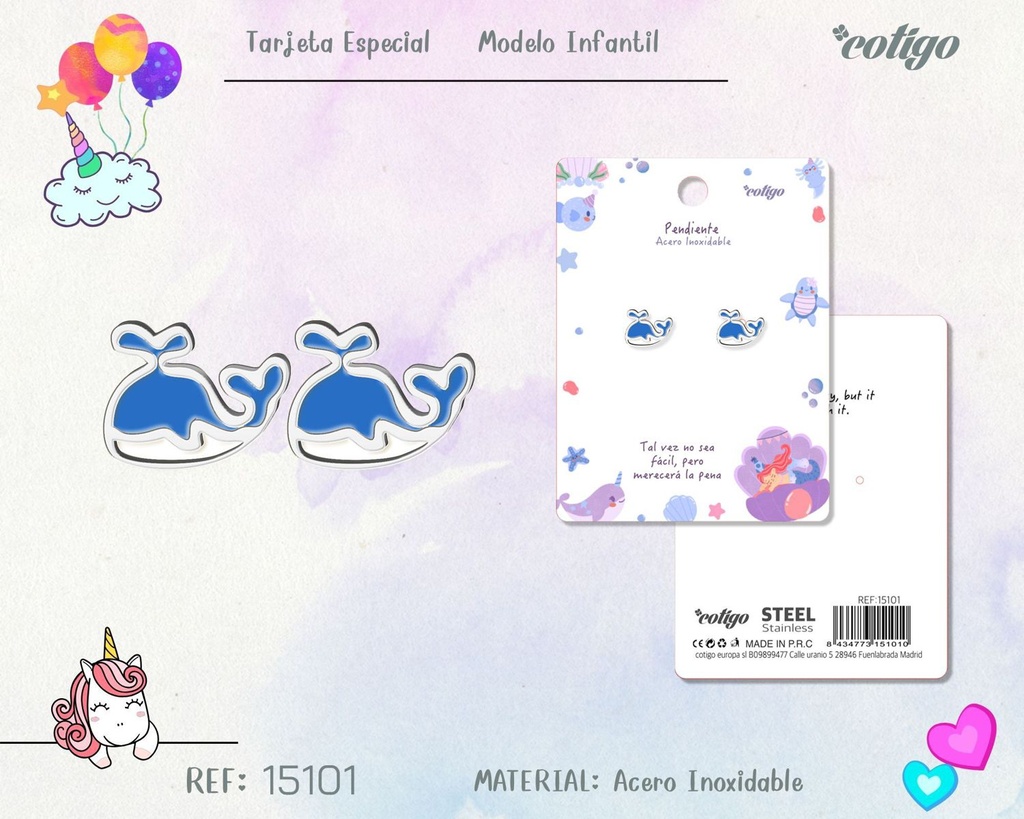 Pendiente para niña de acero color plateado - Joyería infantil