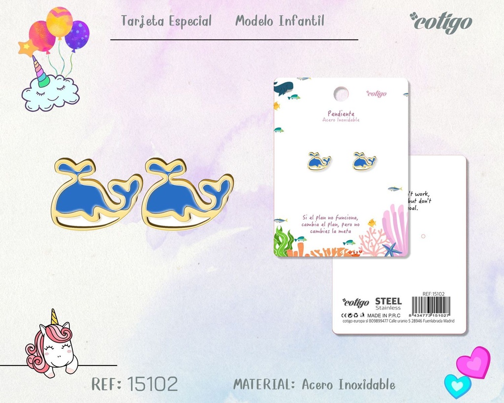 Pendiente para niña de acero color dorado - Joyería infantil
